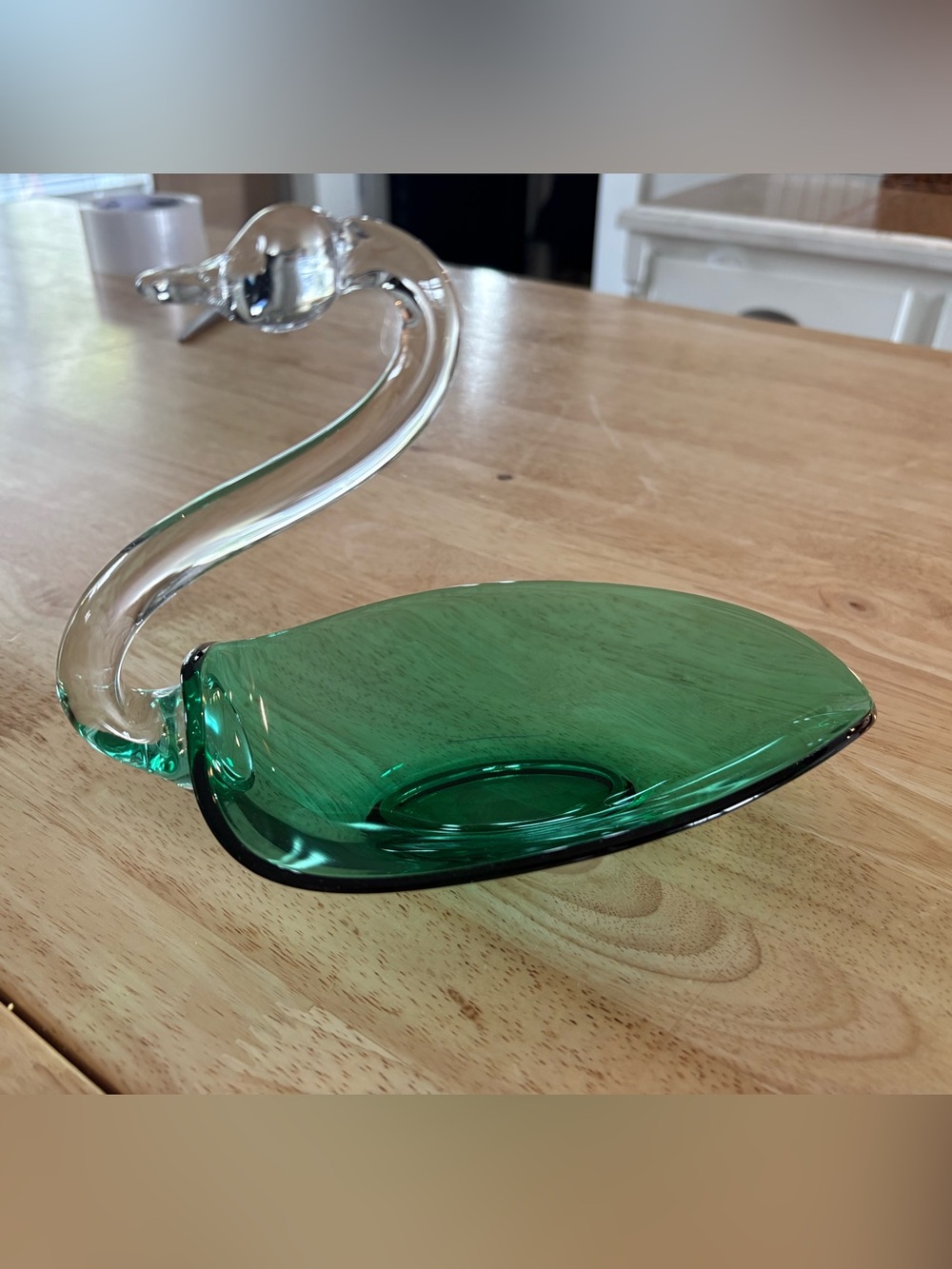 Vintage Green & Clear Glass Sean Candy Dish